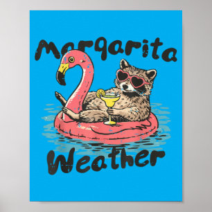 Lustiger Waschbär Margarita Sommer Stimmung Strand Poster