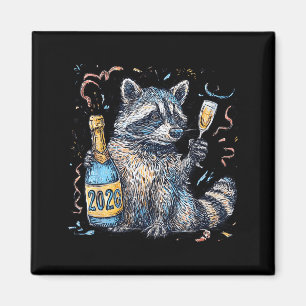 Lustiger Waschbär mit Champagner Disco-Kugel Silve Magnet