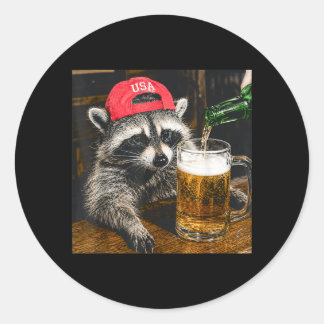 Lustiger Waschbär trinkt Bier USA Hut Patriotisch Runder Aufkleber