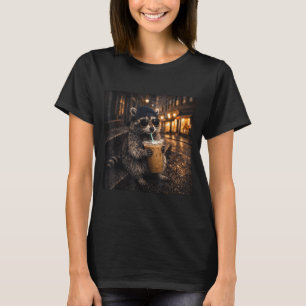 Lustiger Waschbär trinkt eisgekühlten Kaffee, cool T-Shirt