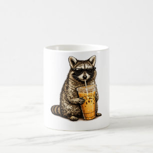 Lustiger Waschbär trinkt Eiskaffee — Retro-Tier  Kaffeetasse