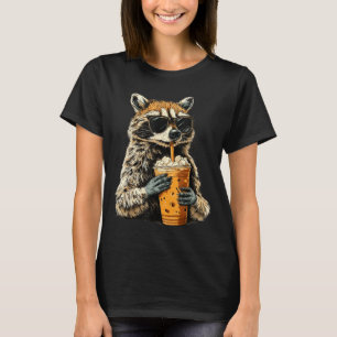 Lustiger Waschbär trinkt Eiskaffee Tier Meme Männe T-Shirt