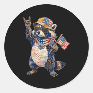 Lustiger Waschbär USA-Flagge patriotisches Tier vi Runder Aufkleber
