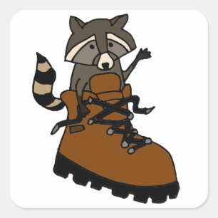 Lustiger Waschbär, wenn Stiefel gewandert wird Quadratischer Aufkleber