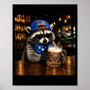 Lustiger Waschbär Western 4. Juli Jubiläum Bier Poster