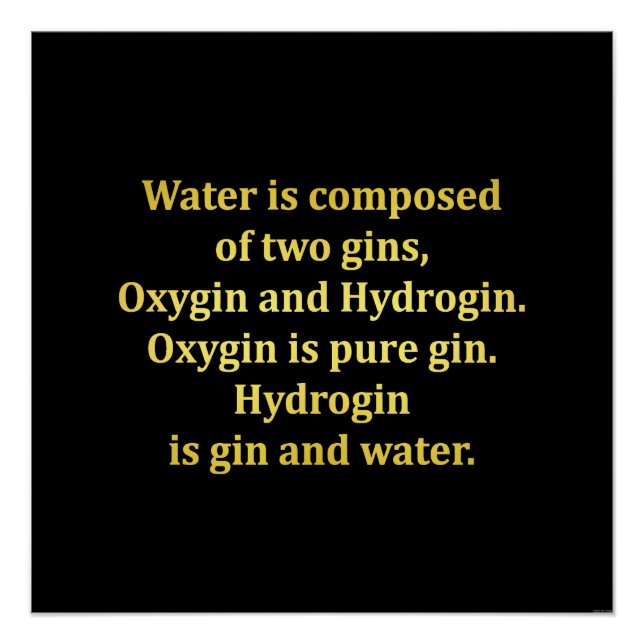 Lustiger Wasser- und Gin-Scherz Poster (Vorderseite)