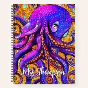 Lustiger Wasserfarben-Oktopus mit personalisiertem Notizbuch
