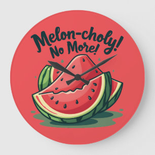 Lustiger Wassermelonen-Wortwitz "Melon-choly No Mo Große Wanduhr
