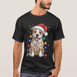 Lustiger Weihnachten Pitbull Hund Santa Hut Xmas L T-Shirt