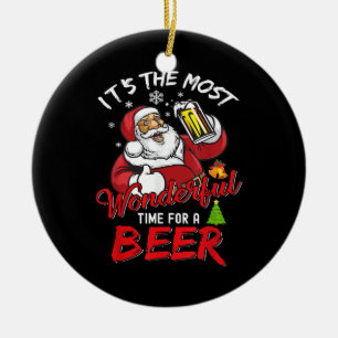 Lustiger Weihnachten Santa Claus trinkt Bier Wunde Keramik Ornament