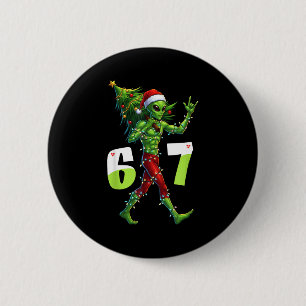 Lustiger Weihnachts-Alien-Sechs-Sieben-Meme 67 Wei Button