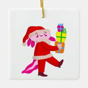 lustiger Weihnachts-Axolotl-Weihnachtsmann Keramikornament