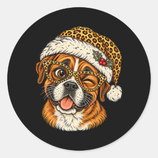 Lustiger Weihnachts-Boxer mit Leoparden-Weihnachts Runder Aufkleber