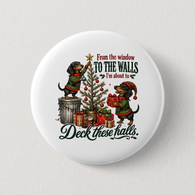 Lustiger Weihnachts-Dachshund Button (Vorderseite)