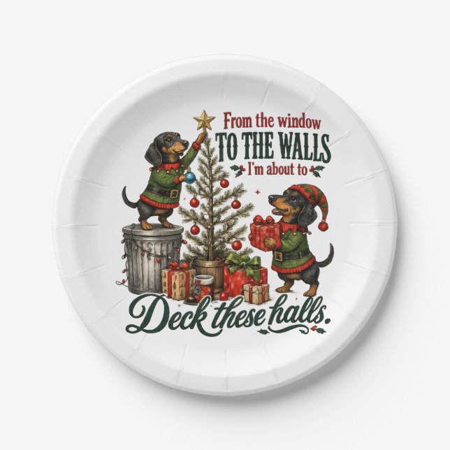 Lustiger Weihnachts-Dachshund Pappteller (Vorderseite)