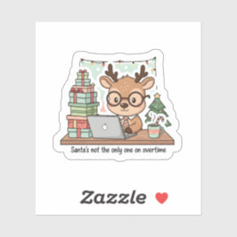 Lustiger Weihnachts-Rentier-Sticker für Überstunde Aufkleber