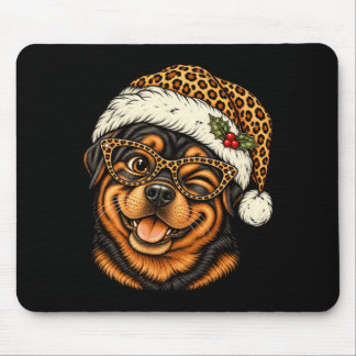 Lustiger Weihnachts-Rottweiler mit Leoparden-Weihn Mousepad