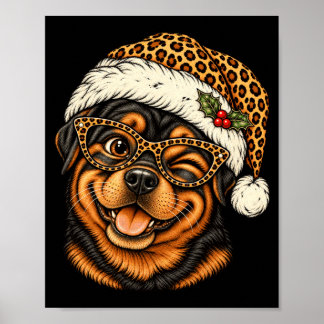 Lustiger Weihnachts-Rottweiler mit Leoparden-Weihn Poster
