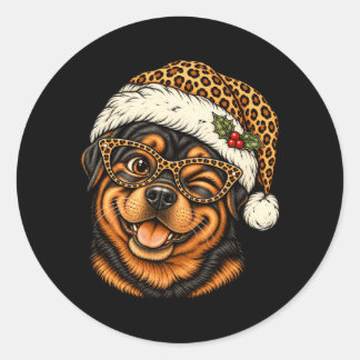 Lustiger Weihnachts-Rottweiler mit Leoparden-Weihn Runder Aufkleber