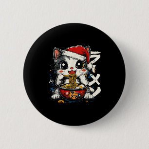 Lustiger Weihnachts-Santa-Katze-Ramen Japanischer Button