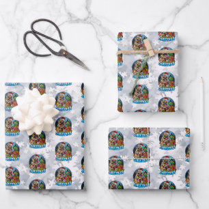 Lustiger Weihnachts-Santa-Pug-Schneekugel Weihnach Geschenkpapier Set