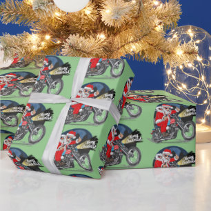 Lustiger Weihnachts-Zigarre-Motorrad-fahrender Wei Geschenkpapier