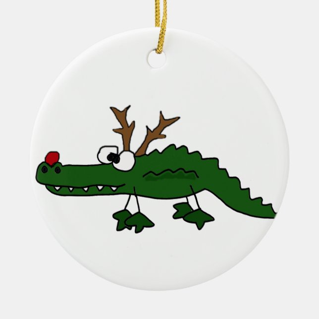 Lustiger Weihnachtsalligator als Ren Keramikornament (Vorne)