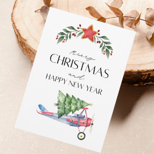 Lustiger Weihnachtsbaum im Flugzeug & Familienfoto Karte