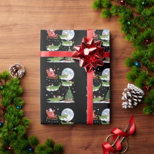 Lustiger Weihnachtsbaum mit Lichtern Santa reitet  Geschenkpapier