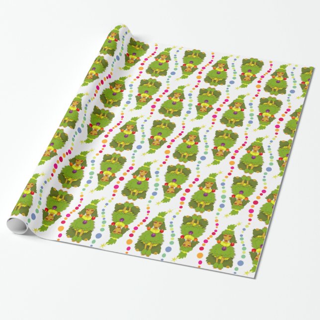 Lustiger Weihnachtsbaum-Pudel Geschenkpapier (Ungerollt)