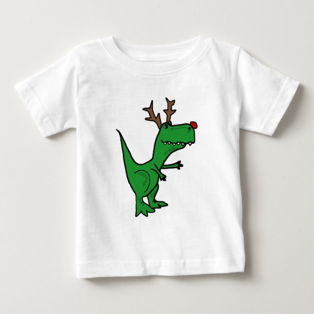 Lustiger Weihnachtsdinosaurier als Ren Baby T-shirt (Vorderseite)