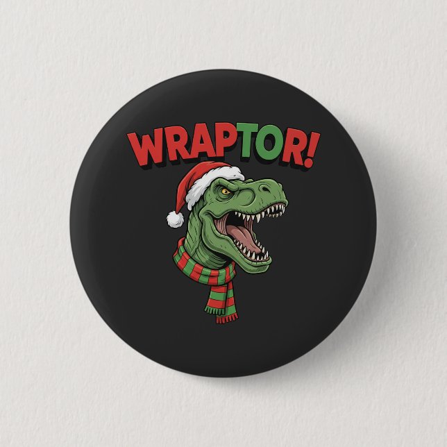 Lustiger Weihnachtsdinosaurier WRAPTOR T-Rex Santa Button (Vorderseite)