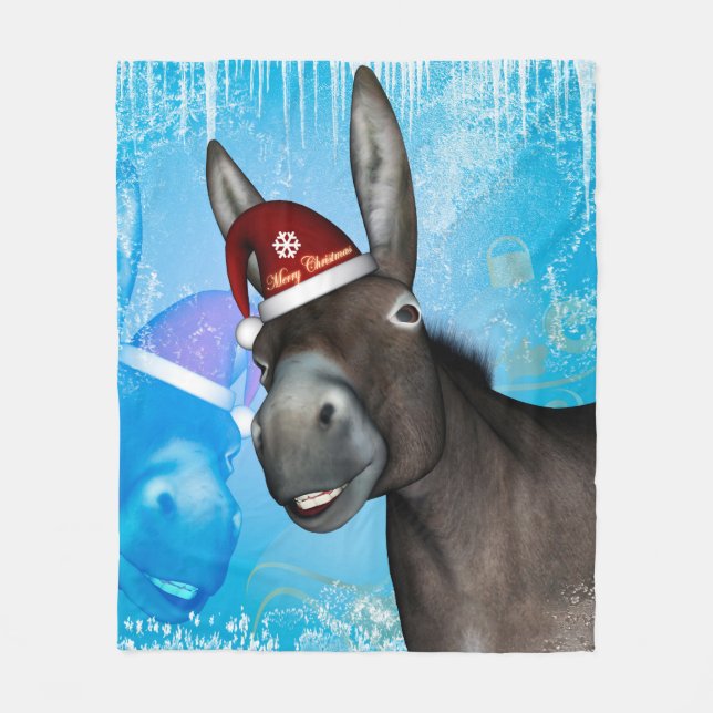 Lustiger Weihnachtsesel mit Weihnachtshut Fleecedecke (Vorderseite)