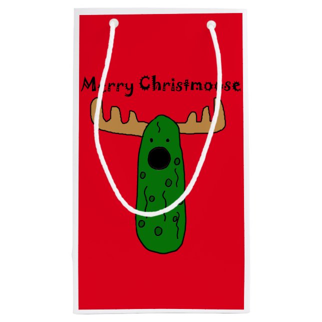Lustiger Weihnachtsessiggurken-Elch-Cartoon Kleine Geschenktüte (Rückseite)