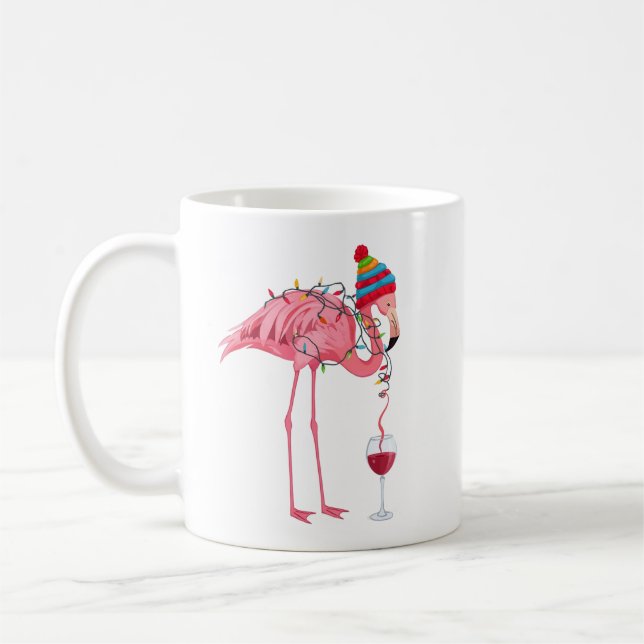 Lustiger Weihnachtsflamingo mit Wein Kaffeetasse (Links)
