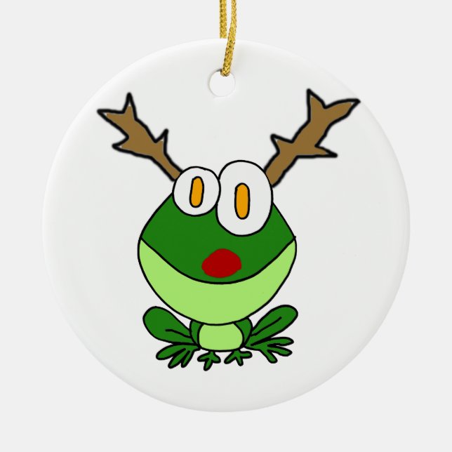 Lustiger Weihnachtsfrosch als Ren Keramik Ornament (Vorne)
