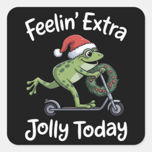 Lustiger Weihnachtsfrosch fühlt sich heute besonde Quadratischer Aufkleber
