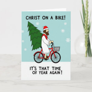 Lustiger Weihnachtsgruß mit Christus auf einem Fah Karte