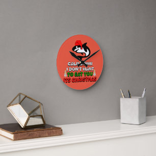 lustiger Weihnachtshai niedlich Runde Wanduhr