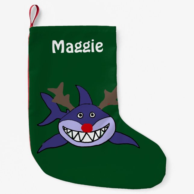 Lustiger Weihnachtshaifisch mit roter Nase Kleiner Weihnachtsstrumpf (Vorderseite)