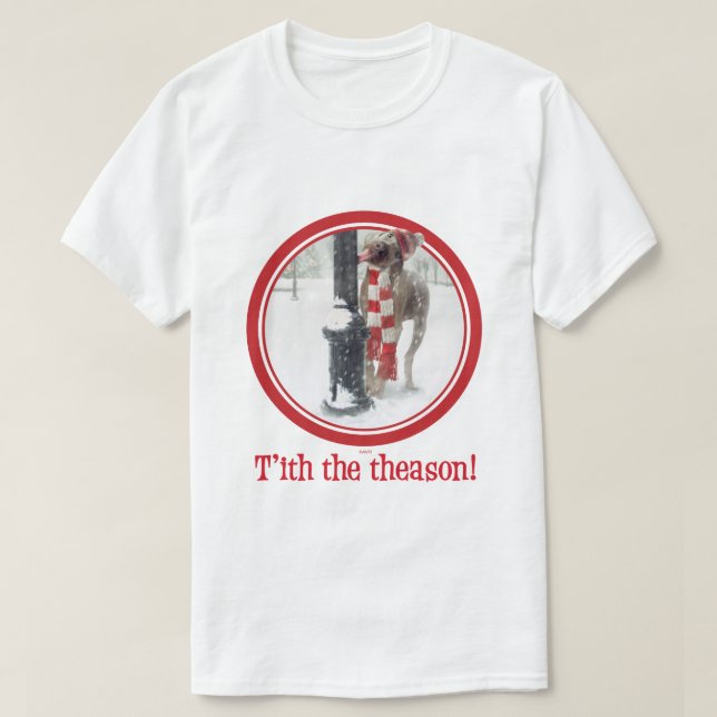 Lustiger Weihnachtshund leckt Polen T-Shirt (Design vorne)