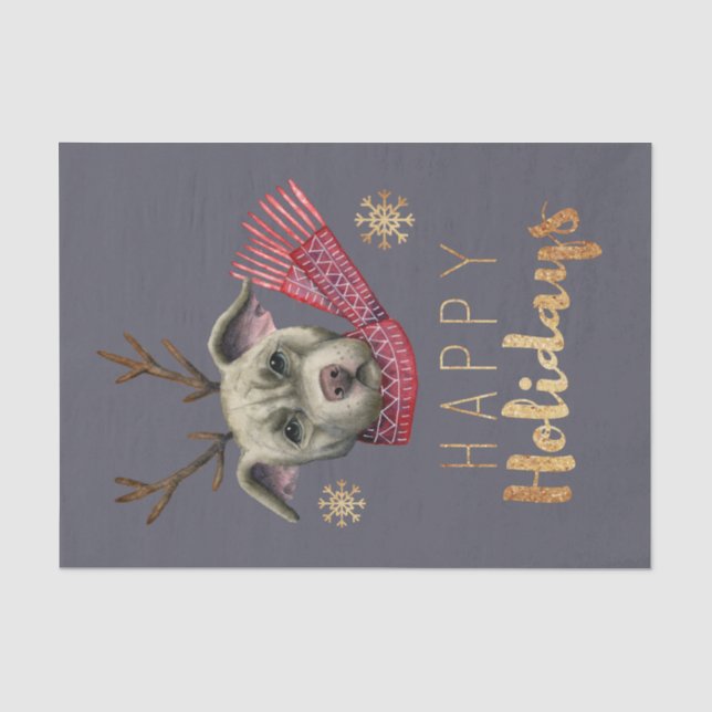 Lustiger Weihnachtshund mit den Geweihen | frohe Seidenpapier (Vorderseite)
