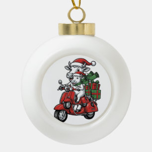 Lustiger Weihnachtskuh-Fahr-Roller im Vintage-Desi Keramik Kugel-Ornament