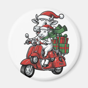 Lustiger Weihnachtskuh-Fahr-Roller im Vintage-Desi Magnet