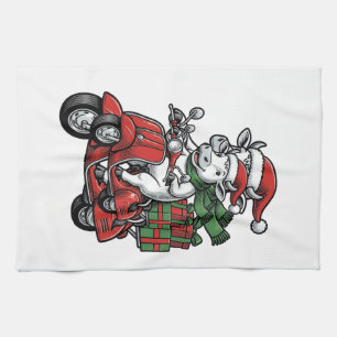 Lustiger Weihnachtskuh-Fahrrad-Roller im Vintage-D Geschirrtuch