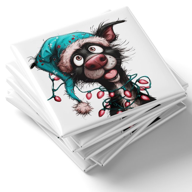 Lustiger Weihnachtsmagnet Schwarzer Hund Magnet (Black Dog Funny Christmas Magnet by PiggyPrint Sticker. by PiggyPrint Sticker.)