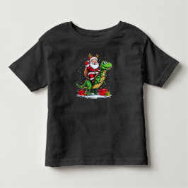 Lustiger Weihnachtsmann auf Dino mit Lichterkette Kleinkind T-shirt