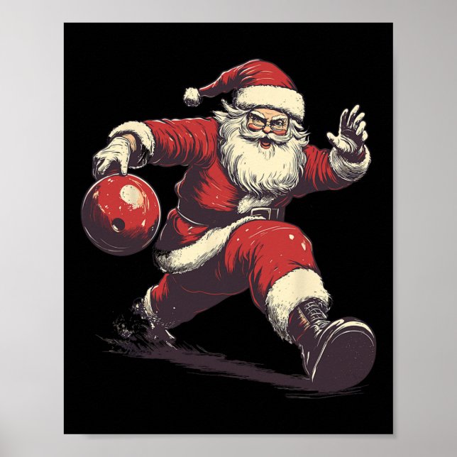 Lustiger Weihnachtsmann Bowler Bowling Spieler Wei Poster (Vorne)