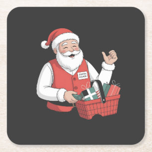 Lustiger Weihnachtsmann-Christmas-Store-Kassierer- Rechteckiger Pappuntersetzer