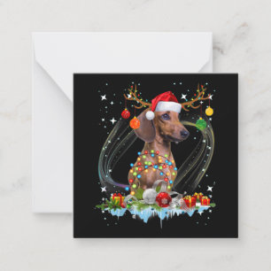 Lustiger Weihnachtsmann Dachshund Renntier Licht W Mitteilungskarte